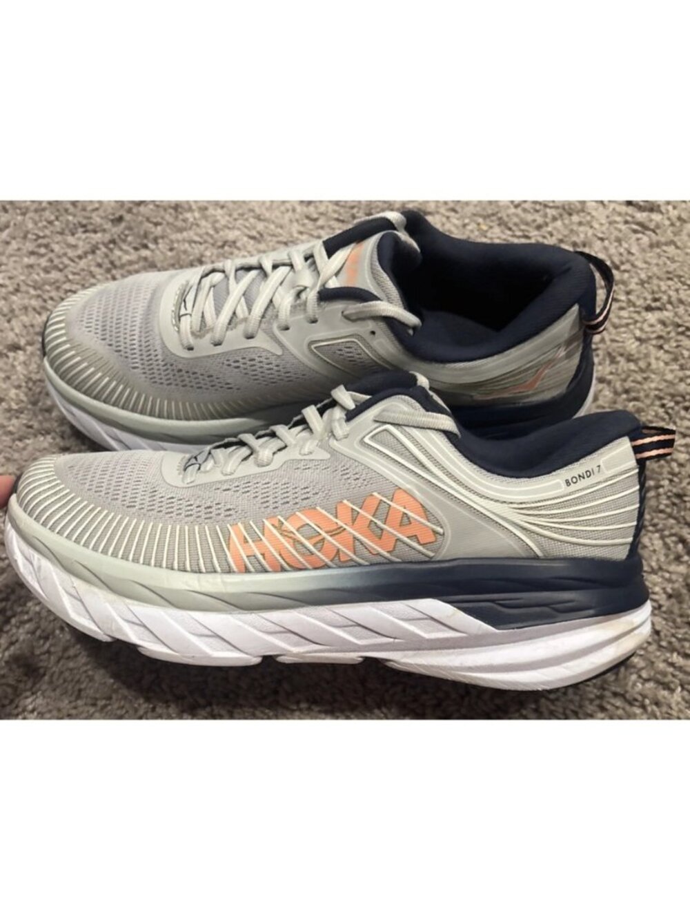 Hoka One One Bondi 7 Running Shoes Women Size 9.5 Gray Comfort Wide Sneakers